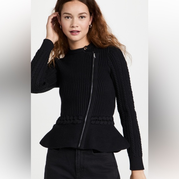 Jonathan Simkhai Andi Cardigan Black Ribbed Sweater - Picture 2 of 3